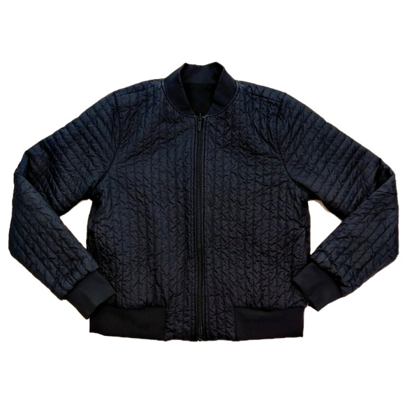Lululemon Reversible Non Stop Cotton Bomber Jacket Womens Size 8 Black W4BSQS - Picture 3 of 16